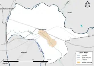 Carte en couleur présentantle réseau hydrographique de la commune