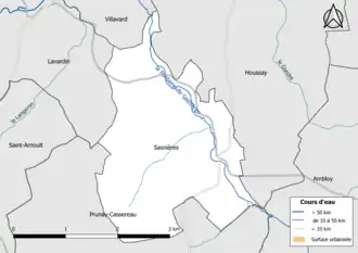 Carte en couleur présentantle réseau hydrographique de la commune