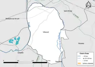 Carte en couleur présentantle réseau hydrographique de la commune