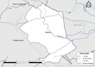 Carte en couleur présentantle réseau hydrographique de la commune