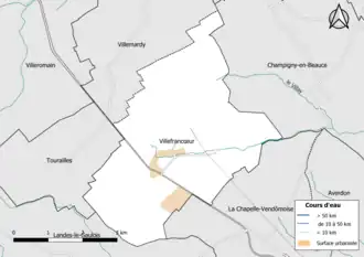 Carte en couleur présentantle réseau hydrographique de la commune