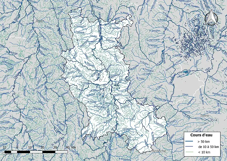 Carte de l'ensemble du réseau hydrographique de la Loire.