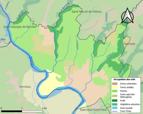 Carte en couleurs présentant l'occupation des sols.