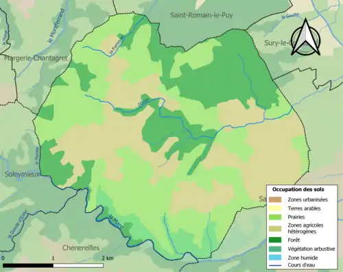 Carte en couleurs présentant l'occupation des sols.