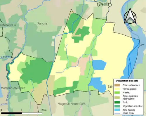 Carte en couleurs présentant l'occupation des sols.