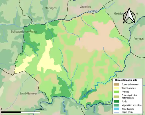 Carte en couleurs présentant l'occupation des sols.
