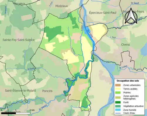 Carte en couleurs présentant l'occupation des sols.
