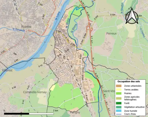 Carte en couleurs présentant l'occupation des sols.