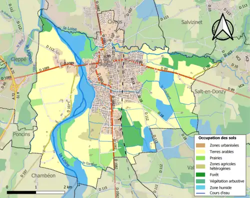 Carte en couleurs présentant l'occupation des sols.