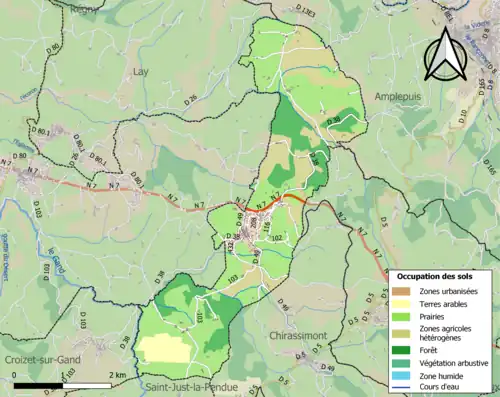 Carte en couleurs présentant l'occupation des sols.