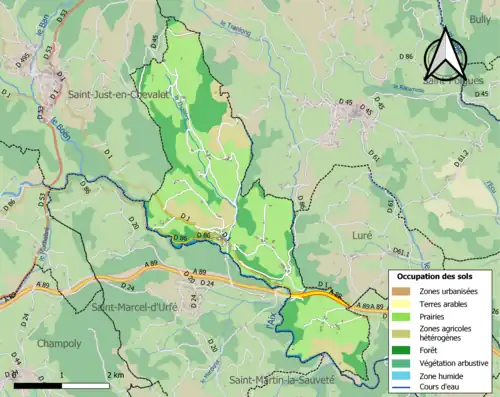 Carte en couleurs présentant l'occupation des sols.