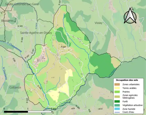 Carte en couleurs présentant l'occupation des sols.