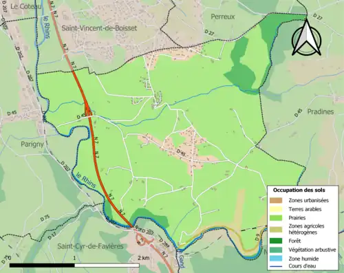 Carte en couleurs présentant l'occupation des sols.