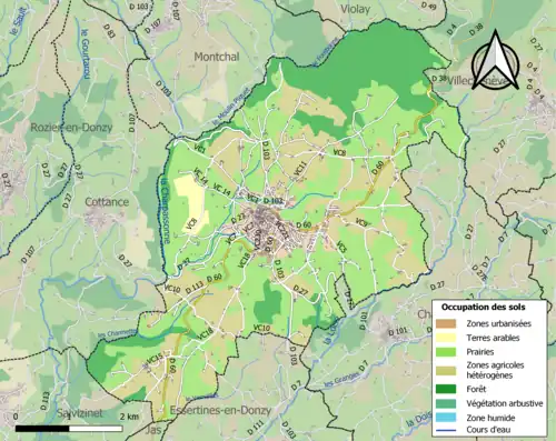 Carte en couleurs présentant l'occupation des sols.