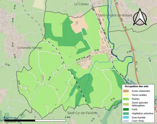 Carte en couleurs présentant l'occupation des sols.