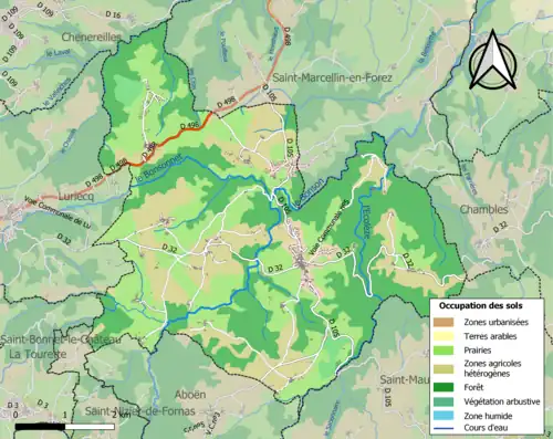 Carte en couleurs présentant l'occupation des sols.