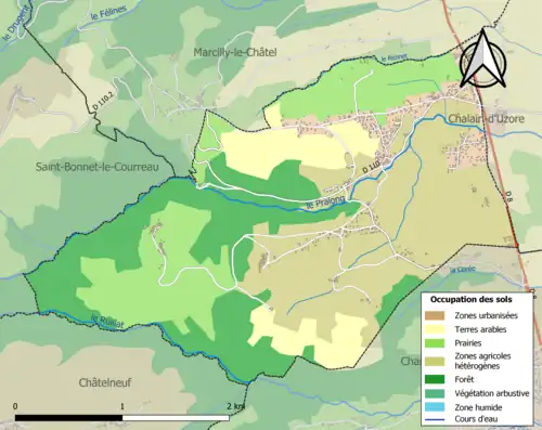 Carte en couleurs présentant l'occupation des sols.