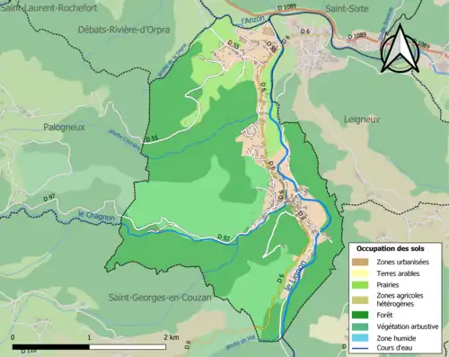 Carte en couleurs présentant l'occupation des sols.