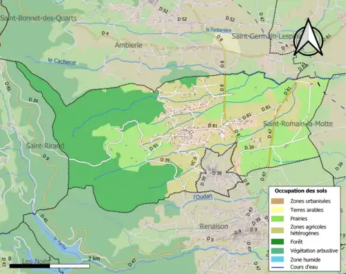 Carte en couleurs présentant l'occupation des sols.