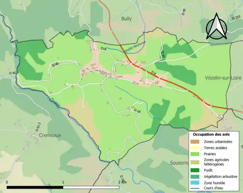 Carte en couleurs présentant l'occupation des sols.