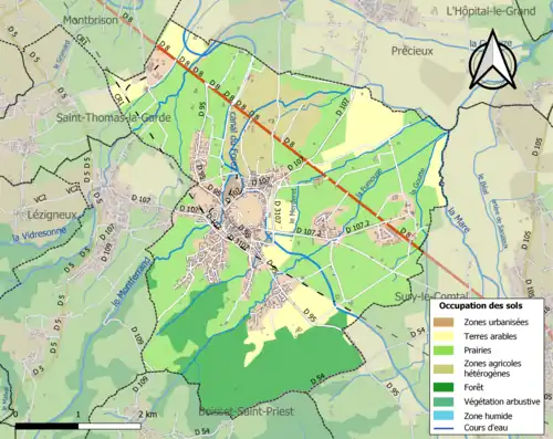 Carte en couleurs présentant l'occupation des sols.
