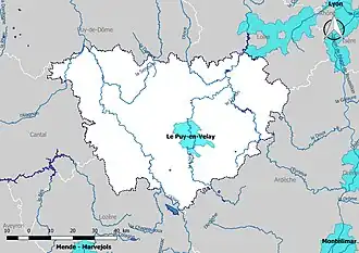 Territoires à risques importants d'inondation (TRI) dans la Haute-Loire.