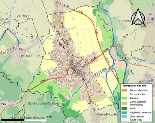Carte en couleurs des infrastructures et de l'occupation des sols de la commune.