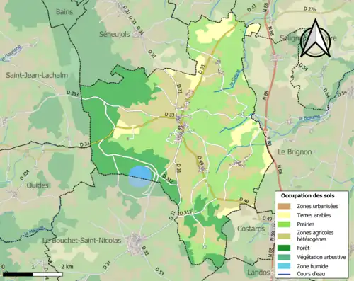 Carte en couleurs des infrastructures et de l'occupation des sols de la commune.