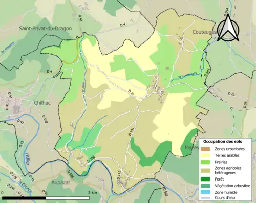 Carte en couleurs des infrastructures et de l'occupation des sols de la commune.