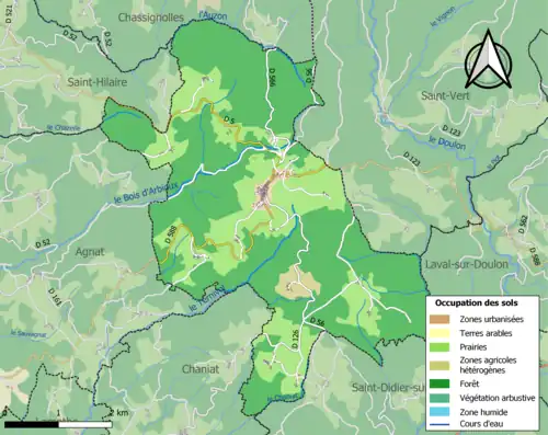 Carte en couleurs des infrastructures et de l'occupation des sols de la commune.