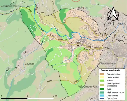 Carte en couleurs des infrastructures et de l'occupation des sols de la commune.