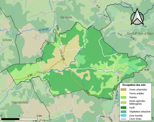 Carte en couleurs des infrastructures et de l'occupation des sols de la commune.