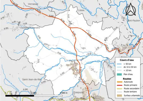 Carte en couleurs représentant les cours d'eau