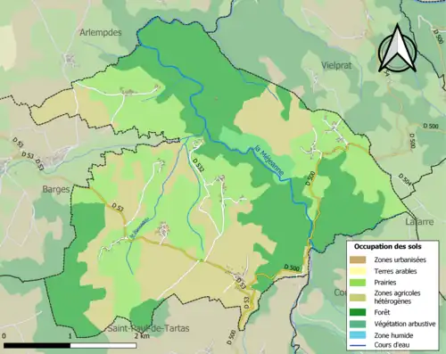 Carte en couleurs présentant l'occupation des sols.