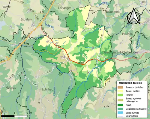 Carte en couleurs présentant l'occupation des sols.