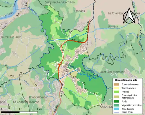 Carte en couleurs présentant l'occupation des sols.