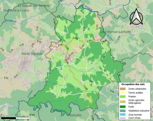 Carte en couleurs présentant l'occupation des sols.