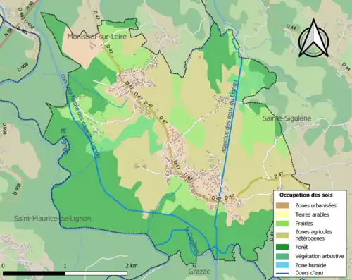 Carte en couleurs présentant l'occupation des sols.