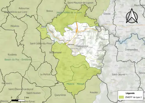 Carte des ZNIEFF de type 2 sur la commune.