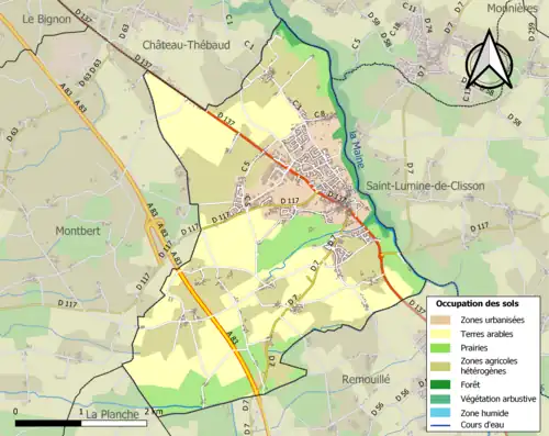 Carte en couleurs présentant l'occupation des sols.