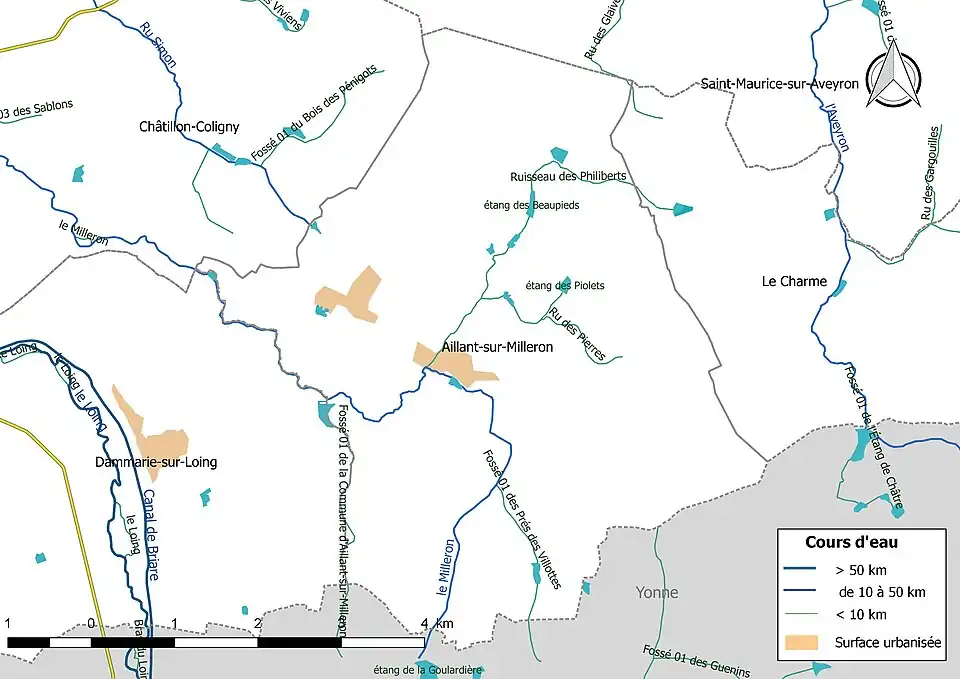 Réseau hydrographique d'Aillant-sur-Milleron.