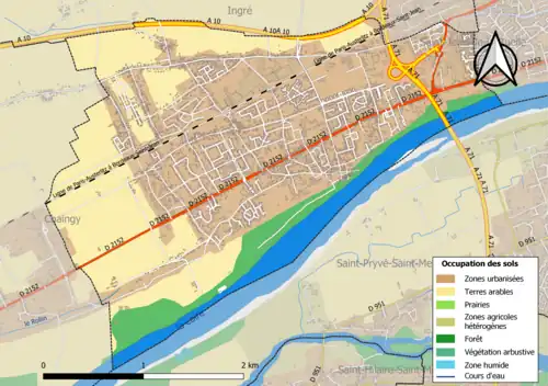 Carte en couleurs des infrastructures et de l'occupation des sols de la commune.