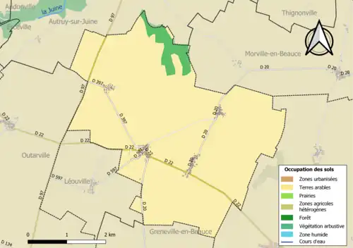 Carte des infrastructures et de l'occupation des sols de la commune en 2018 (CLC).