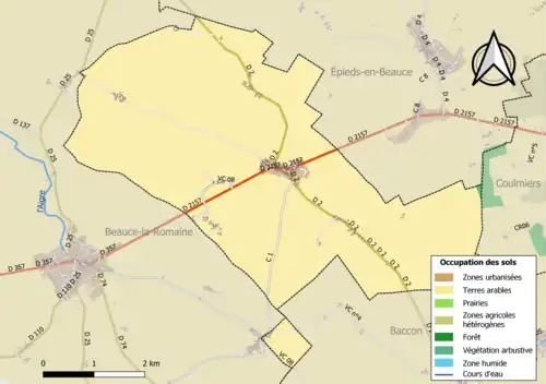 Carte des infrastructures et de l'occupation des sols de la commune en 2018 (CLC).