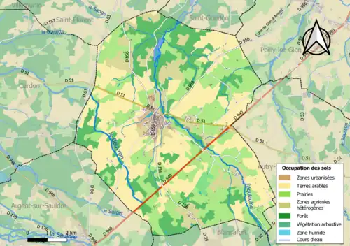 Carte des infrastructures et de l'occupation des sols de la commune en 2018 (CLC).