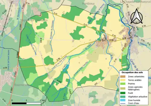 Carte des infrastructures et de l'occupation des sols de la commune en 2018 (CLC).