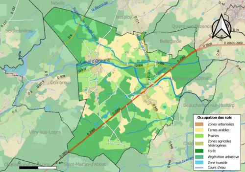 Carte des infrastructures et de l'occupation des sols de la commune en 2018 (CLC).