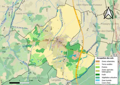 Carte des infrastructures et de l'occupation des sols de la commune en 2018 (CLC).