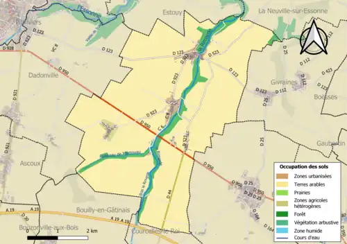 Carte des infrastructures et de l'occupation des sols de la commune en 2018 (CLC).