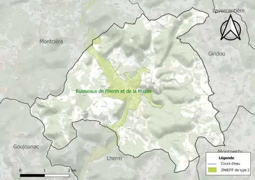 Carte de la ZNIEFF de type 2 sur la commune.